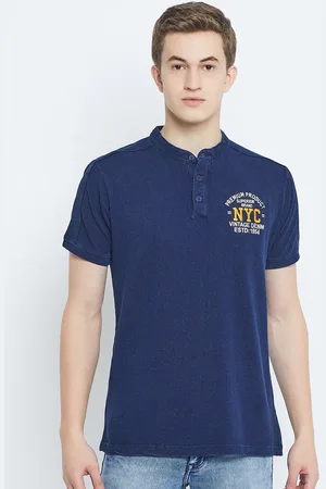 Club York Typography Embroidered Mandarin Collar T-shirt