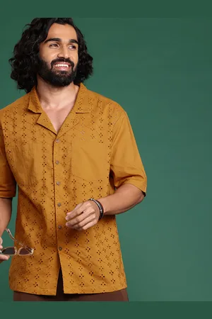 Sangria Pure Cotton Self Design Schiffli Casual Shirt