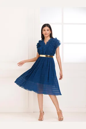 Ragavi V-neck Chiffon Fit & Flare Midi Dress