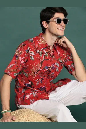 Sangria Modern Spread Collar Screen Printed Pure Cotton Short Sleeves Casual Shirt