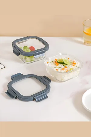 Nestasia Transparent & Grey 2 Pieces Microwave Safe Glass Lunch Boxes 800 ml