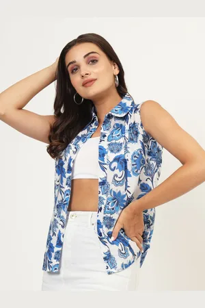 CHARMGAL Classic Floral Printed Sleeveless Casual Shirt
