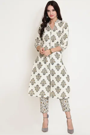Sera Women Off White Floral Printed Regular Pure Cotton Kurta with Trousers