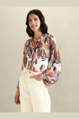 Ralph Lauren Floral Printed Mandarin Collar Puffed Sleeves Shirt Style Top
