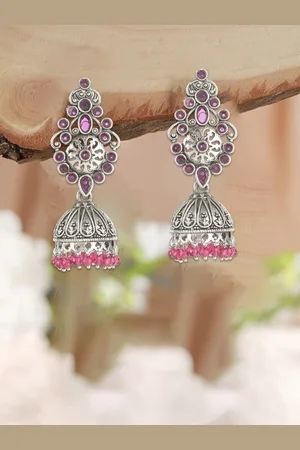 Adwitiya Collection Oxidised Silver Plated Jhumkas
