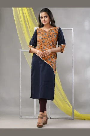 Charukriti Floral Printed V-Neck Cotton Straight Kurta