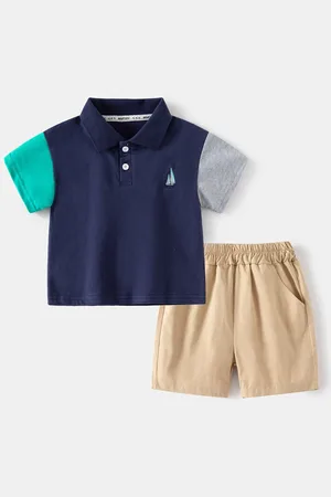 Stylecast Blue Boys Colourblocked Polo Collar T-shirt With Trouser