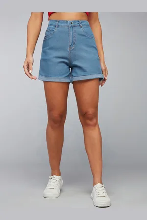 DOLCE CRUDO Blue Light Weight Relaxed Fit Clean Look Mid Rise Denim Shorts