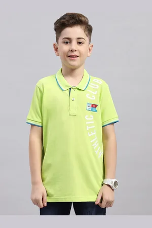Monte Carlo Boys Polo Collar Short Sleeves Typography Printed Regular Fit Cotton T-shirt