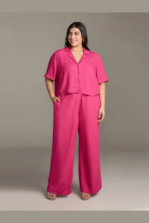 20Dresses Plus Size Pink Self Design Shirt With Trouser