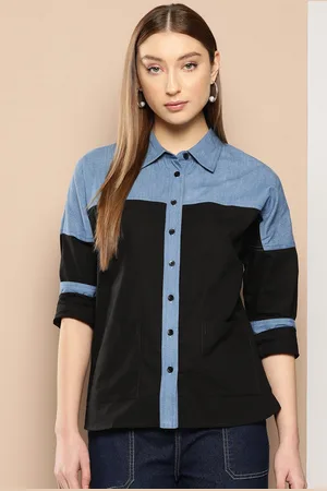 Chemistry Women Premium Colourblocked Denim Casual Shirt