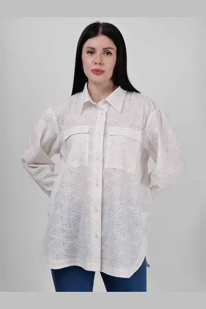 DRIRO Premium Self Design Spread Collar Schiffli Pockets Cotton Casual Shirt