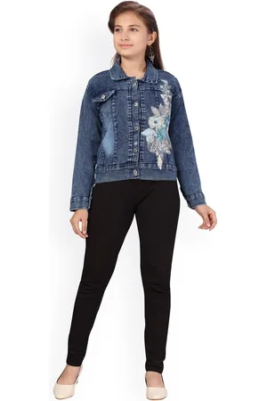 BAESD Girls Floral Embroidered Cotton Denim Jacket