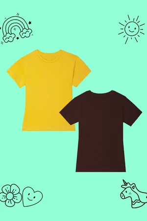 BAESD Girls Pack Of 2 Round Neck Short Sleeves Cotton Casual T-shirt