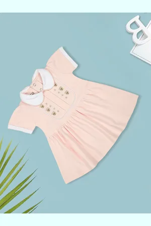 MeeMee Girls Embroidered Shirt Collar Cotton Fit and Flare Dress