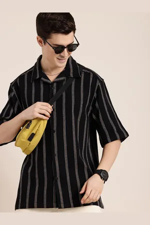 HERE&NOW Vertical Stripes Self Design Relaxed Fit Knitted Casual Shirt