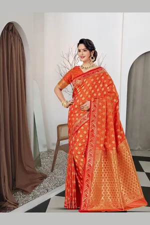 Mitera Women Ethnic Motifs Zari Silk Blend Kanjeevaram Saree With Blouse Piece