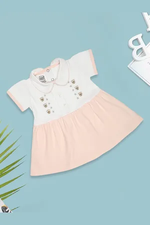 MeeMee Girls Embroidered Shirt Collar Cotton Fit and Flare Dress