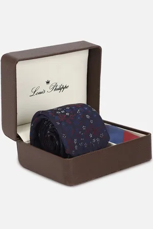 Louis Philippe Men Embroidered Tie And Pocket Square Accessory Gift Set