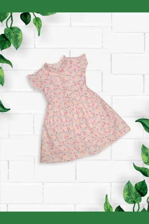 MeeMee Girls Floral Print Flutter Sleeves Cotton Fit & Flare Dress
