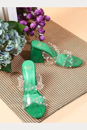 THE WHITE POLE Embellished Open Toe Block Heels