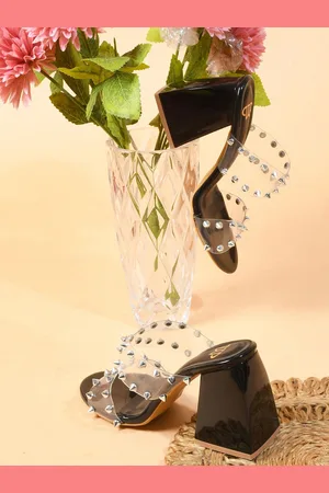 THE WHITE POLE Embellished Open Toe Block Heels