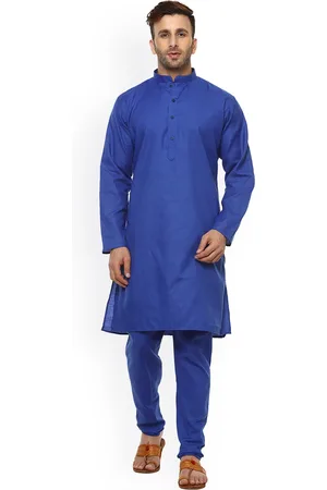 Hangup Men Blue Solid Straight Kurta