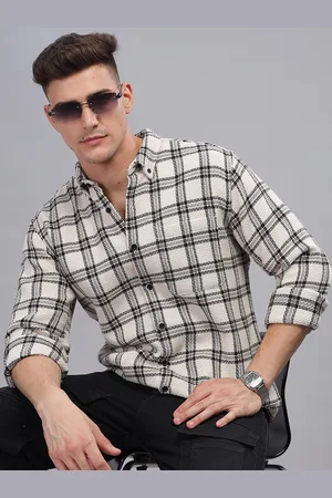 HERE&NOW Textured Tartan Checked Button-Down Collar Long Sleeves Casual Shirt