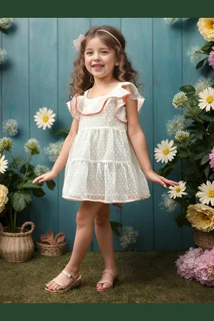 A.T.U.N. Girls Self Design Dobby Sleeveless A-Line Dress