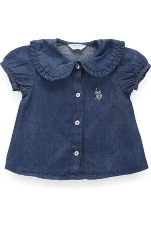 Ralph Lauren Girls Peter Pan Collar Puff Sleeve Top