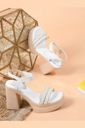 THE WHITE POLE Embellished Open Toe Platform Heels