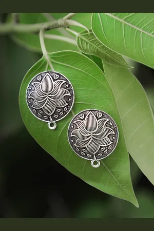 Adwitiya Collection Silver-Plated Oxidised Circular Studs Earrings