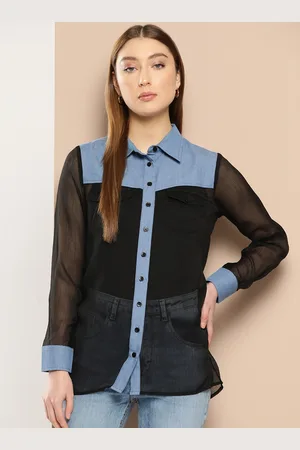 Chemistry Women Premium Colourblocked Denim Casual Shirt