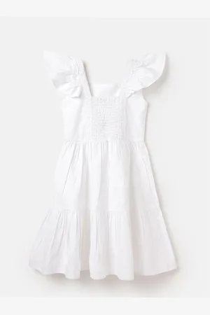 Benetton Flutter Sleeve Square Neck Fit & Flare Dress