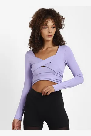 Reebok Women Purple V-Neck Pockets Slim Fit T-shirt