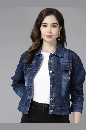 BAESD Women Washed Windcheater Denim Jacket with Patchwork