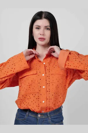 DRIRO Premium Self Design Spread Collar Puff Sleeves Schiffli Pockets Cotton Casual Shirt