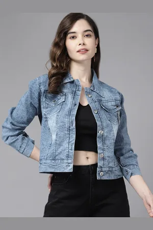 BAESD Women Washed Windcheater Crop Denim Jacket