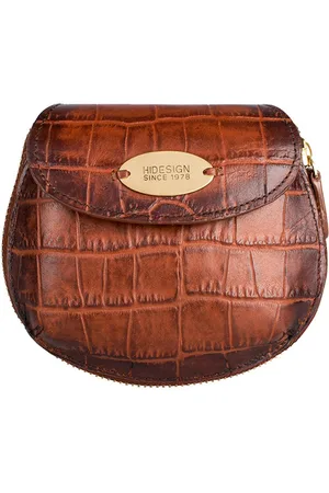 Hidesign Women Tan Brown Crocodile Skin Textured Leather Zip Around Wallet