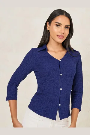 Styli Crinkled Texture V-Neck Top