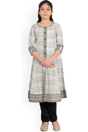 Yash Gallery Girls Checked Round Neck A-Line Kurta