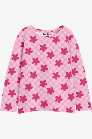 BONKIDS Girls Floral Printed Round Neck Cotton T-shirt