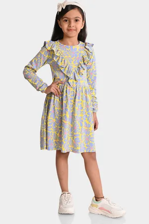 BONKIDS Girls Floral Print Cotton Fit & Flare Dress