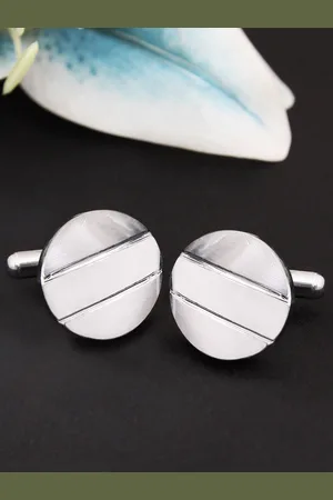 KOVOVE Men Silver-Toned Textured Circular Cufflinks