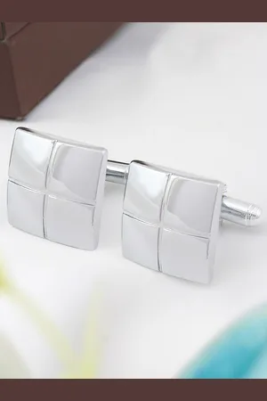 KOVOVE Men Silver-Toned Textured Square Cufflinks