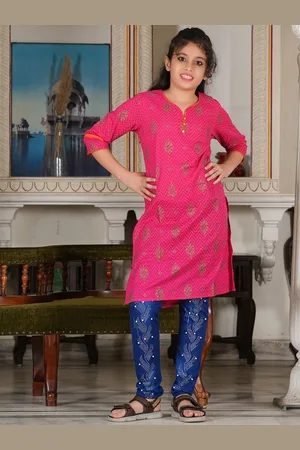 Yash Gallery Girls Floral Printed Cotton Straight Kurta