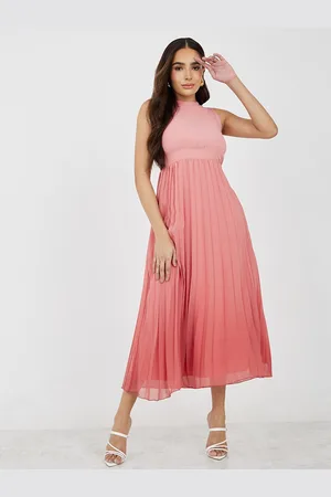 Styli Women High Neck Pleated A-line Maxi Dress