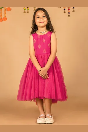 HERE&NOW Girls Floral Printed Sleeveless Fit & Flared Dress