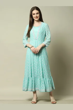Rangriti Round Neck Ethnic Motifs Print A-Line Maxi Dress