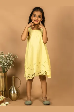 HERE&NOW Girls Sleeveless Cotton Square Neck A-Line Dress